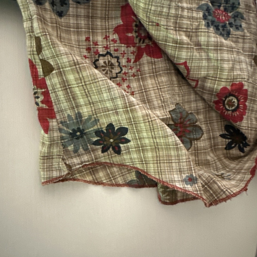 Johnny Was Cotton Floral Brown Red Gold Flannel Pearl Snap Button Up Size 4 - Picture 13 of 13